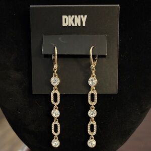 DKNY Gold Tone and Crystal Chain Earrings